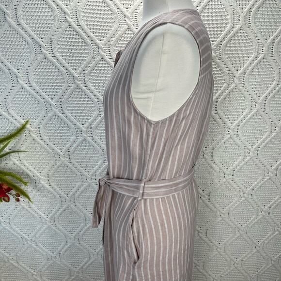 LUNGO L'ARNO | Cream Sleeveless Linen Blend Striped Button Up Maxi Dress - Picture 3 of 8